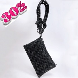 Black Crystal Diamantes Soft Clutch
